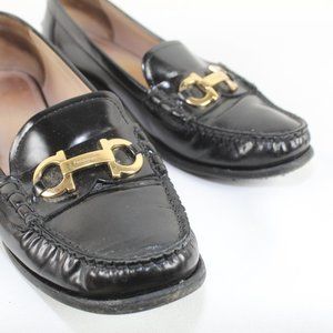 FERRAGAMO Black Leather Loafers